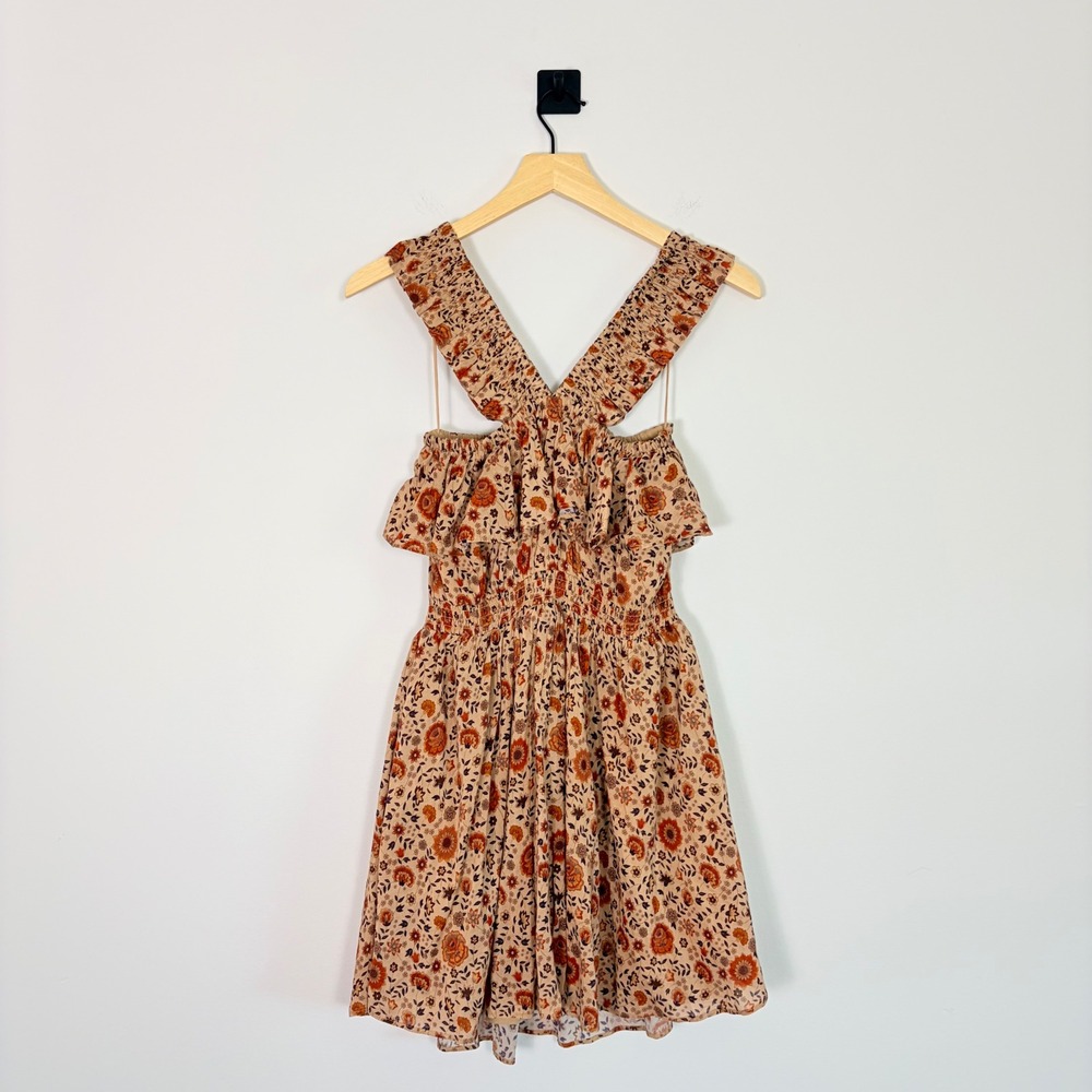 Spell Lady Untamed Frill Floral Mini Dress Small Boho Smocked Tea Leaf - Picture 10 of 10
